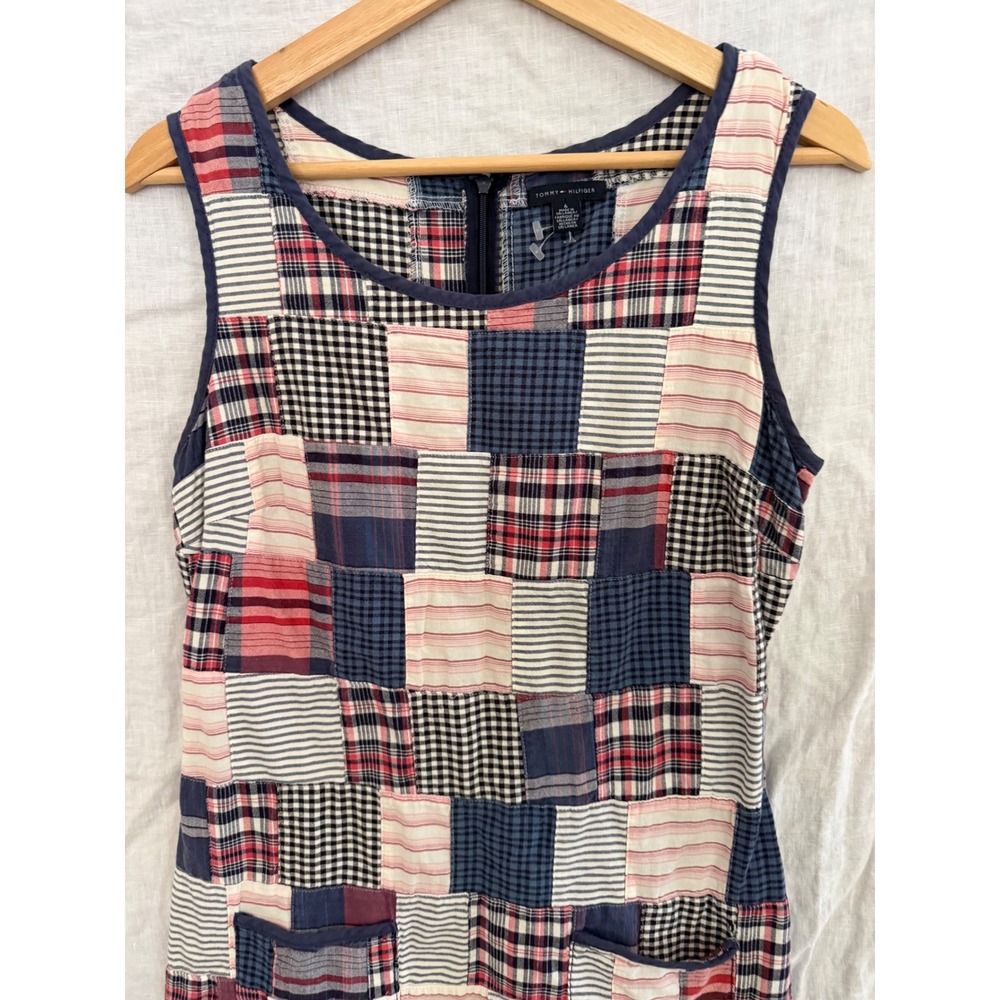 Tommy Hilfiger Patchwork Dress Womens Multicolor Plaid Gingham Mini Size 6 - Picture 2 of 4